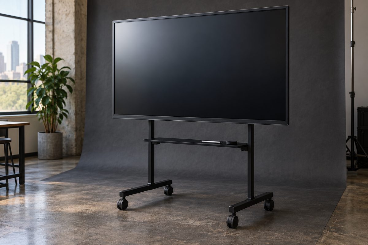 DSP-65 interactive display on a rolling trolley stand