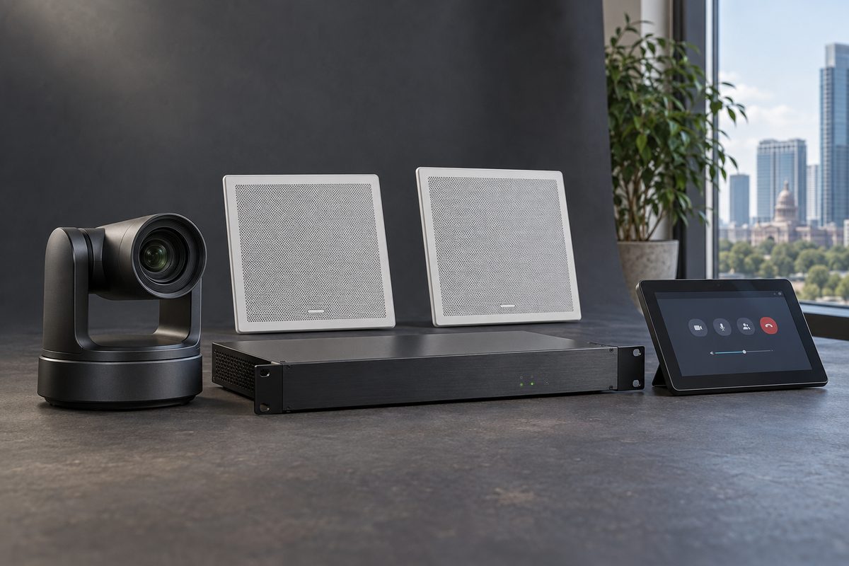 KIT-B boardroom kit with PTZ camera, ceiling tiles, processor and controller